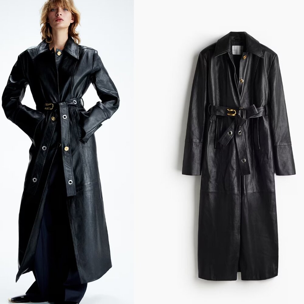 H&M Capsule Statement-Button Leather Coat Medium - image 1